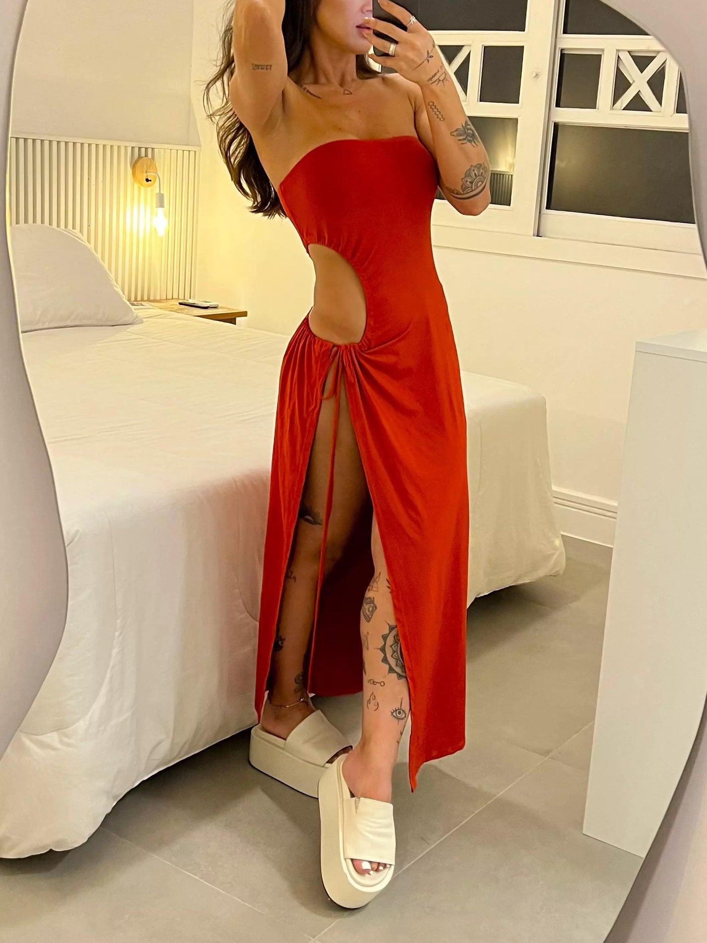 Blake – Abito lungo donna senza spalline con laccio laterale