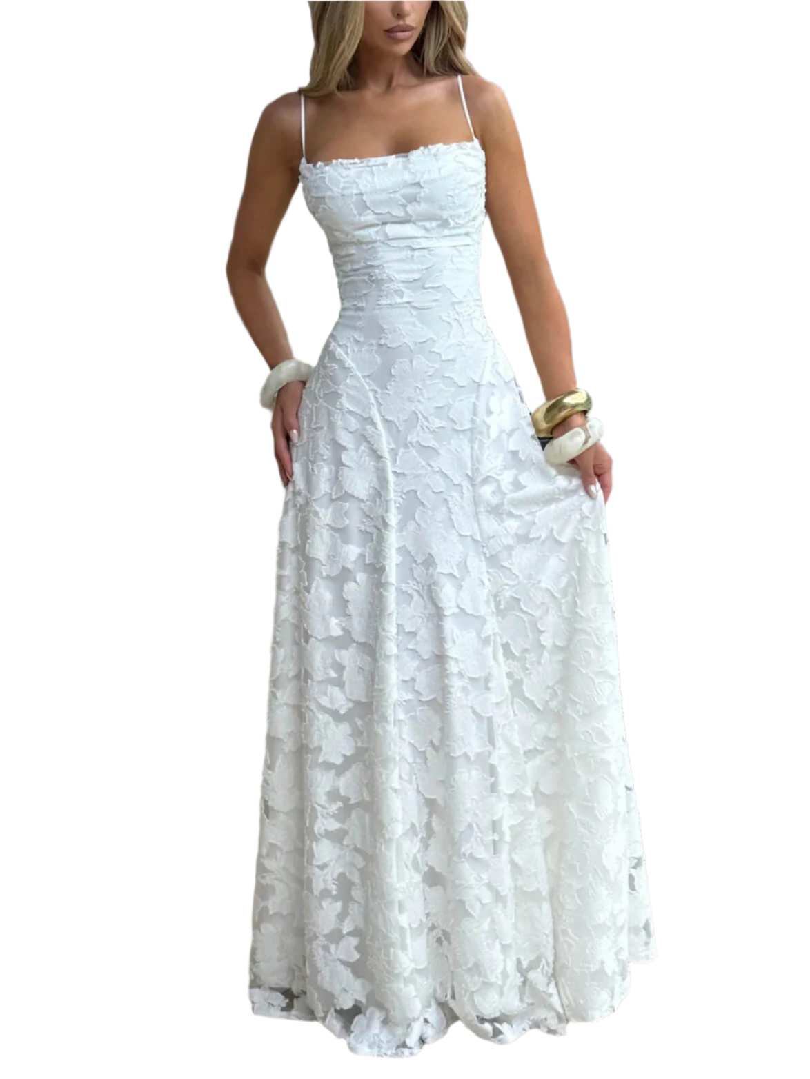 Mariel – Abito Lungo Donna in Jacquard Floreale Avorio