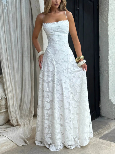 Mariel – Abito Lungo Donna in Jacquard Floreale Avorio