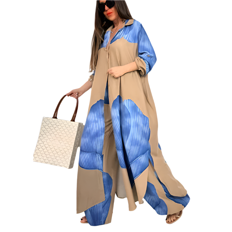 Angelica – Completo Donna con Camicia Lunga e Pantaloni con Laccetto
