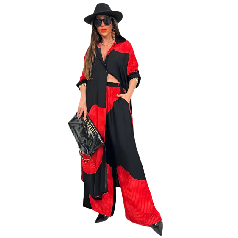Angelica – Completo Donna con Camicia Lunga e Pantaloni con Laccetto