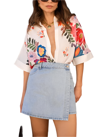 Vanessa – Camicia Donna in Stile Boho con Fantasia Floreale