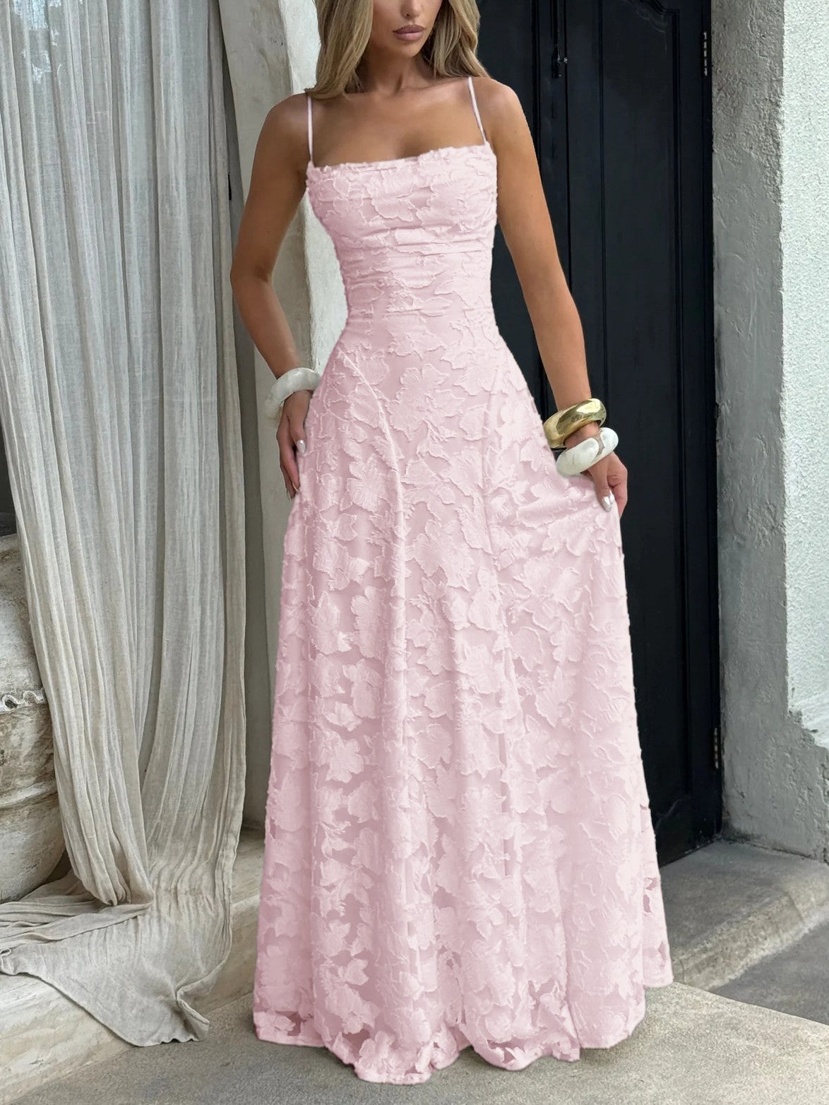 Mariel – Abito Lungo Donna in Jacquard Floreale Avorio
