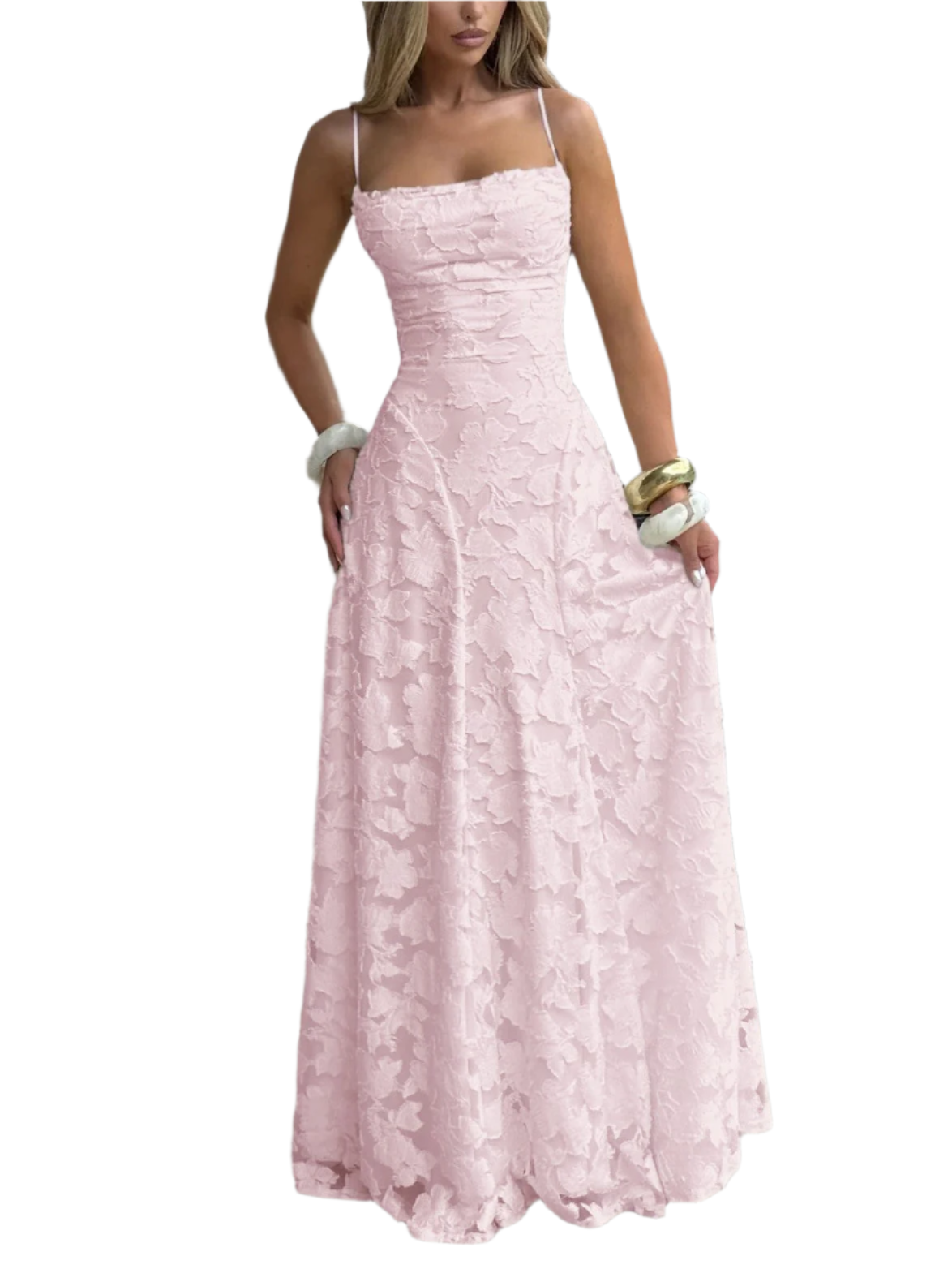 Mariel – Abito Lungo Donna in Jacquard Floreale Avorio