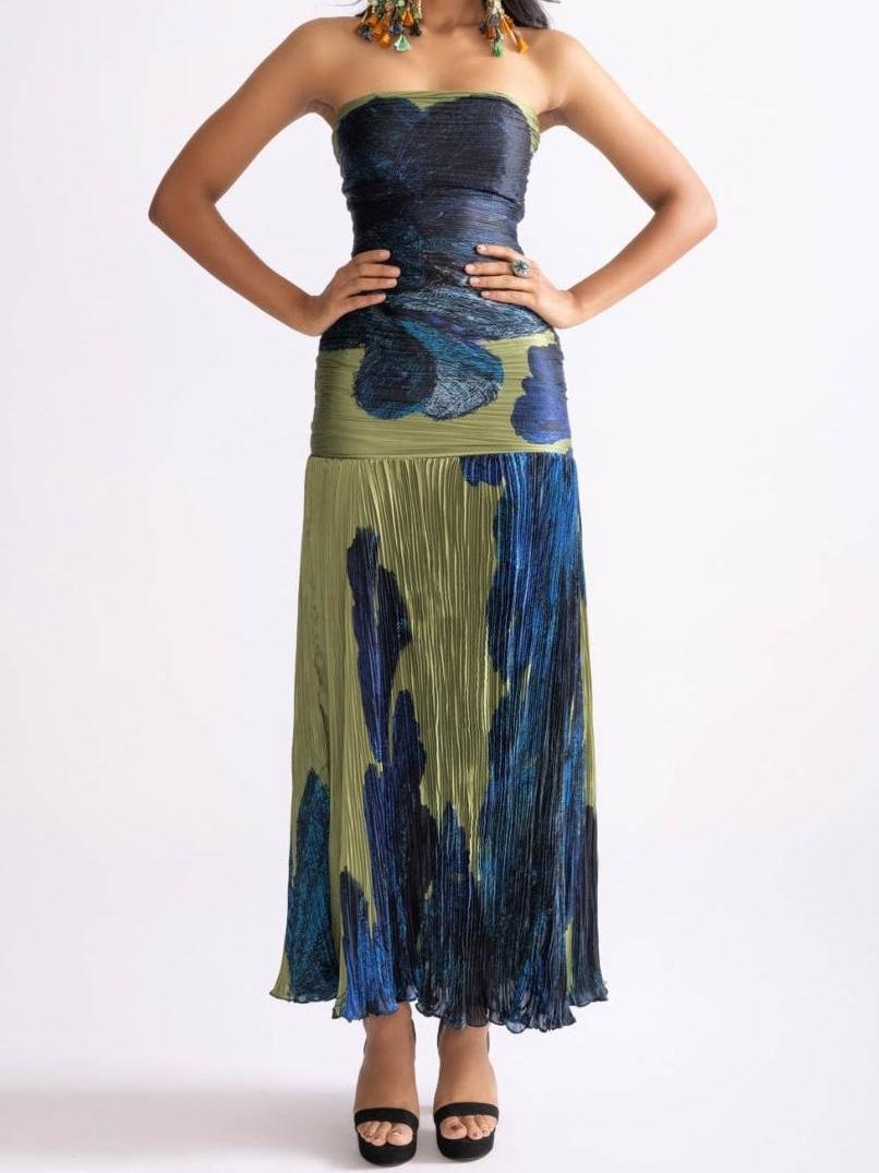 Elena – Abito Midi Donna in Chiffon con Pieghe Romantiche