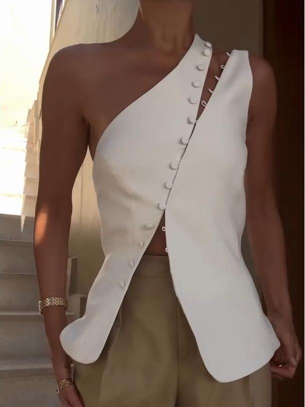 Lorry – Top Asimmetrico Donna Monospalla con Bottoni