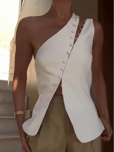 Lorry – Top Asimmetrico Donna Monospalla con Bottoni