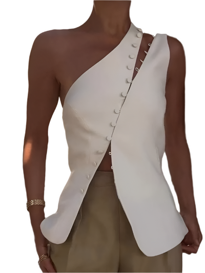 Lorry – Top Asimmetrico Donna Monospalla con Bottoni