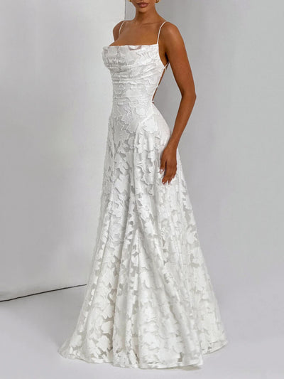 Mariel – Abito Lungo Donna in Jacquard Floreale Avorio