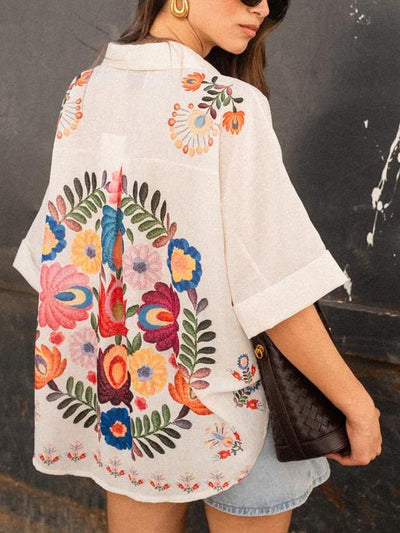 Vanessa – Camicia Donna in Stile Boho con Fantasia Floreale