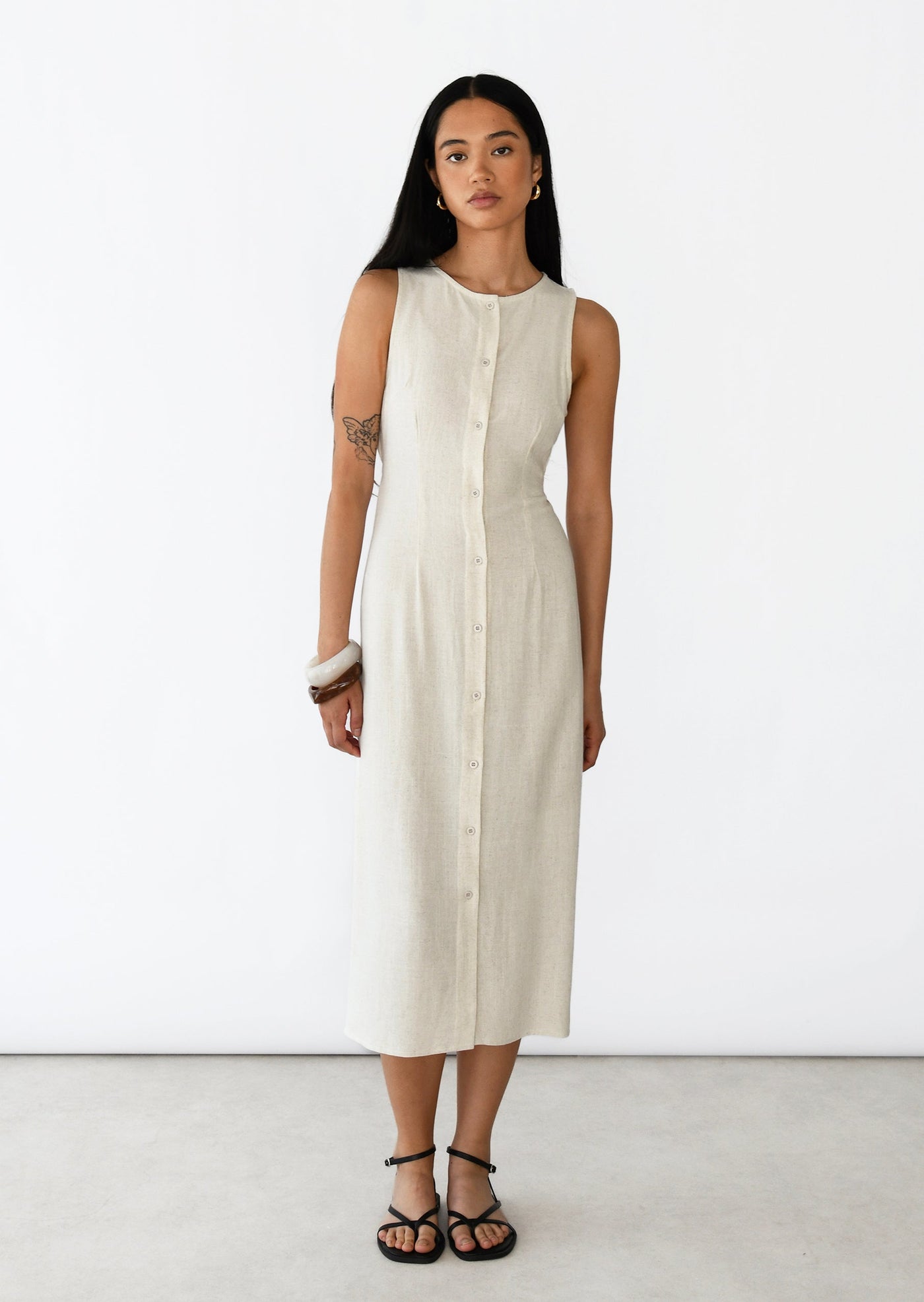 Marianne – Abito Midi Senza Maniche in Misto Lino da Donna