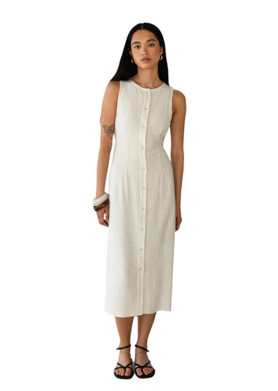 Marianne – Abito Midi Senza Maniche in Misto Lino da Donna