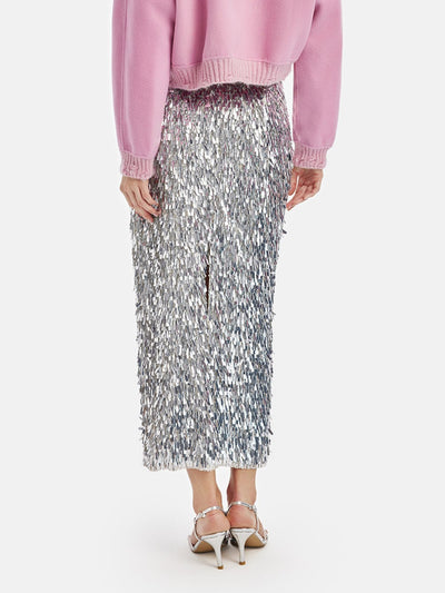 Kimberly – Gonna Midi da Donna con Paillettes e Spacco Laterale