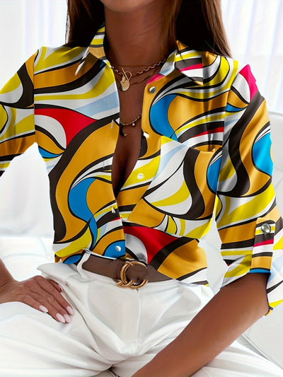 Celine | Blusa Stampata con Maniche Lunghe e Scollatura a V