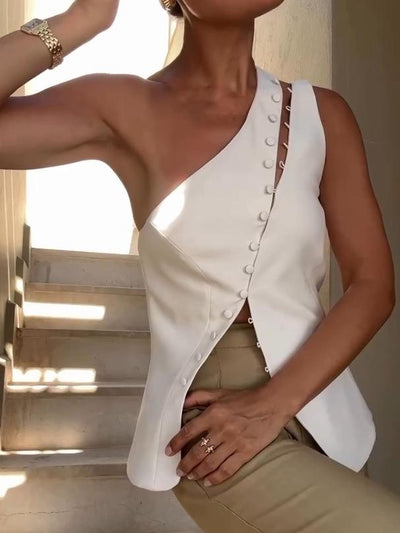 Lorry – Top Asimmetrico Donna Monospalla con Bottoni