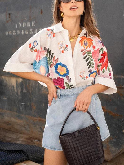 Vanessa – Camicia Donna in Stile Boho con Fantasia Floreale