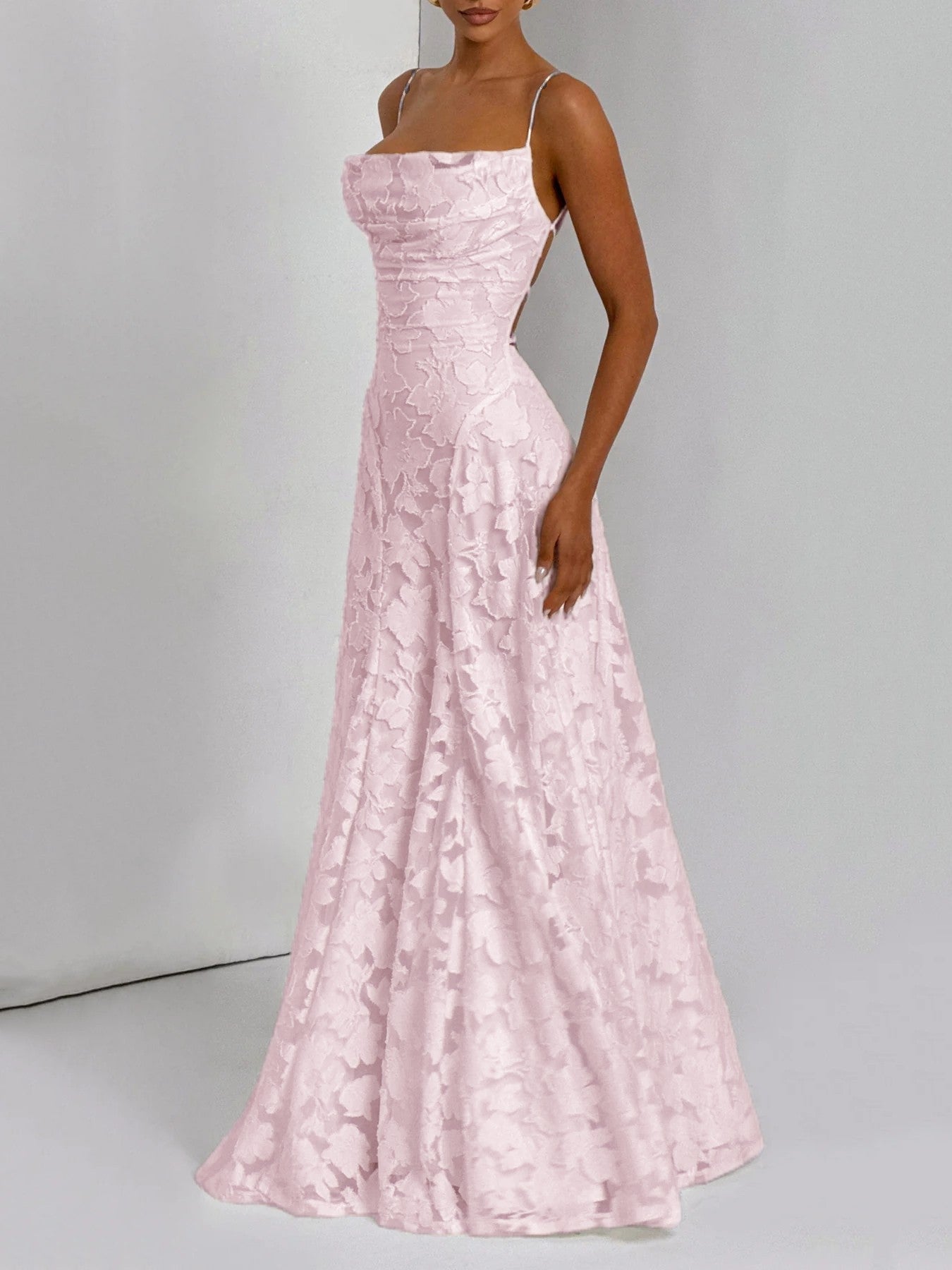 Mariel – Abito Lungo Donna in Jacquard Floreale Avorio