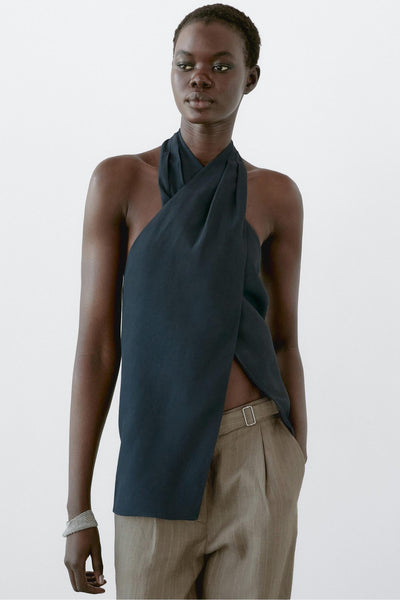 Nadilyn – Top Allacciato al Collo in Lino per Donna