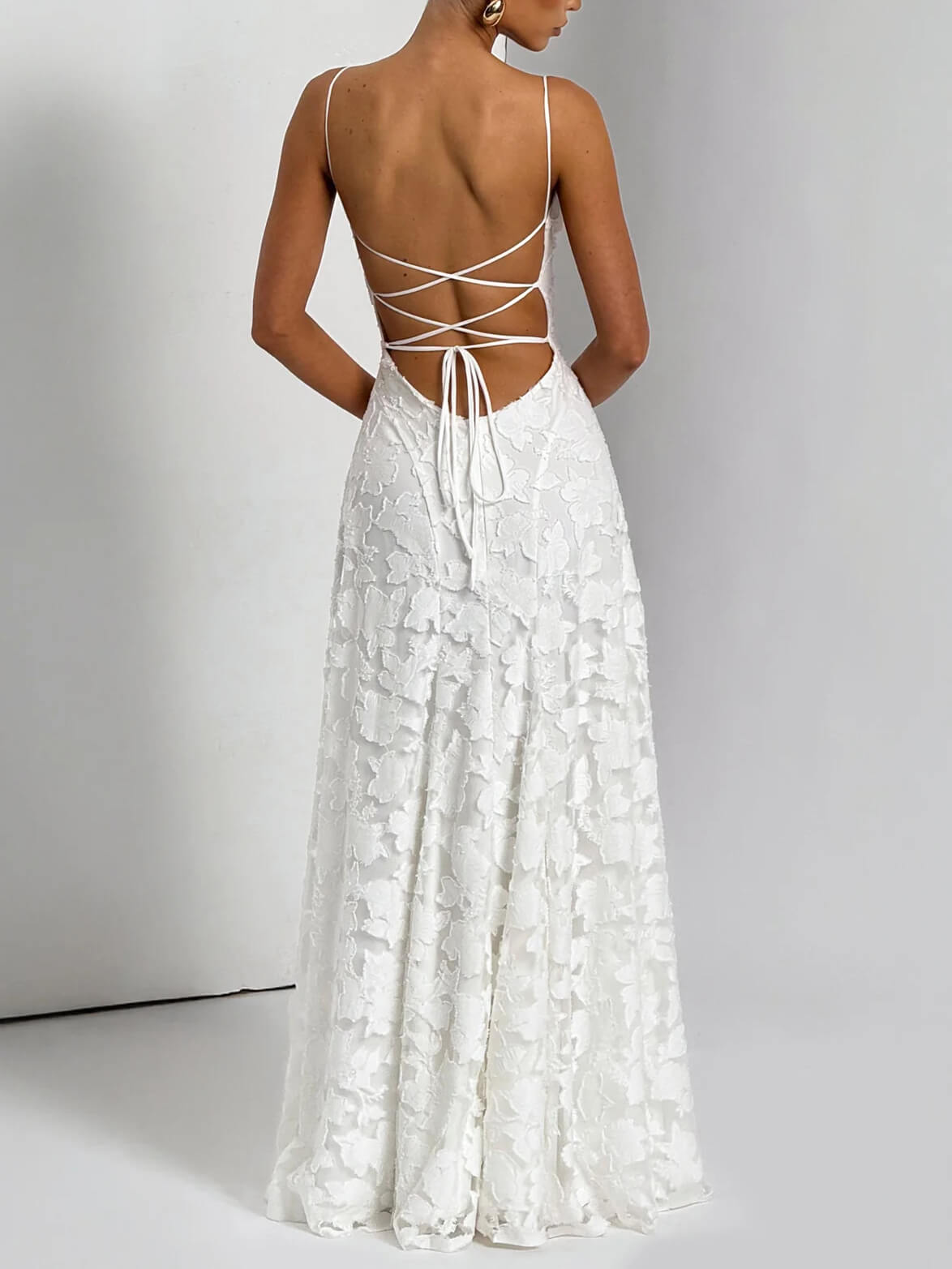 Mariel – Abito Lungo Donna in Jacquard Floreale Avorio