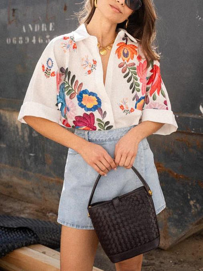 Vanessa – Camicia Donna in Stile Boho con Fantasia Floreale