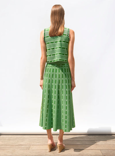 Padma – Gonna Midi Donna in Jacquard Verde con Motivo Floreale