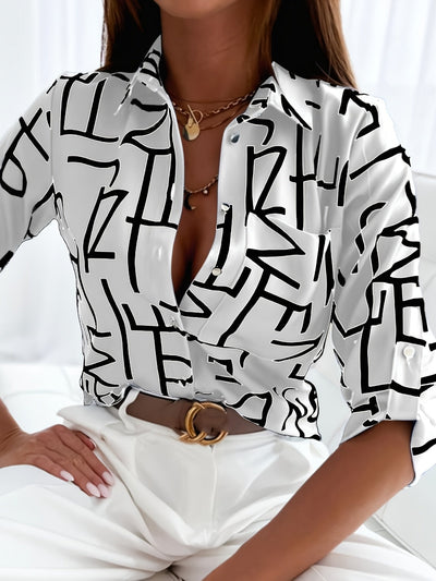 Celine | Blusa Stampata con Maniche Lunghe e Scollatura a V
