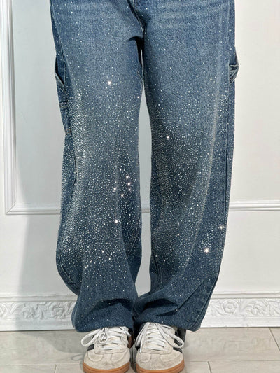 Jeans Balloon Larghe con Dettagli Brillanti Donna