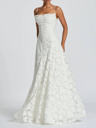 Mariel – Abito Lungo Donna in Jacquard Floreale Avorio