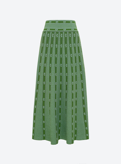 Padma – Gonna Midi Donna in Jacquard Verde con Motivo Floreale