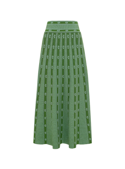 Padma – Gonna Midi Donna in Jacquard Verde con Motivo Floreale