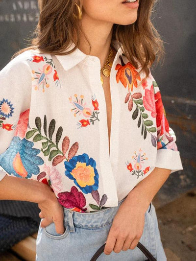 Vanessa – Camicia Donna in Stile Boho con Fantasia Floreale