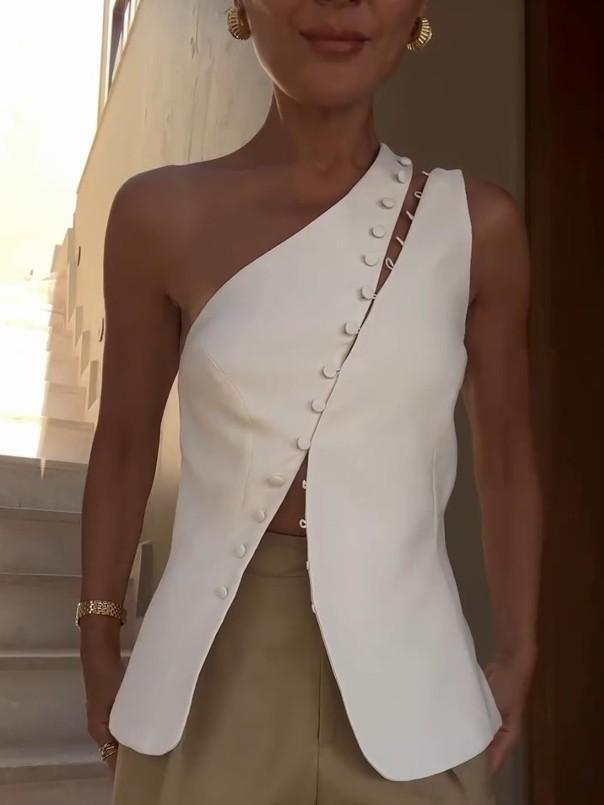 Lorry – Top Asimmetrico Donna Monospalla con Bottoni