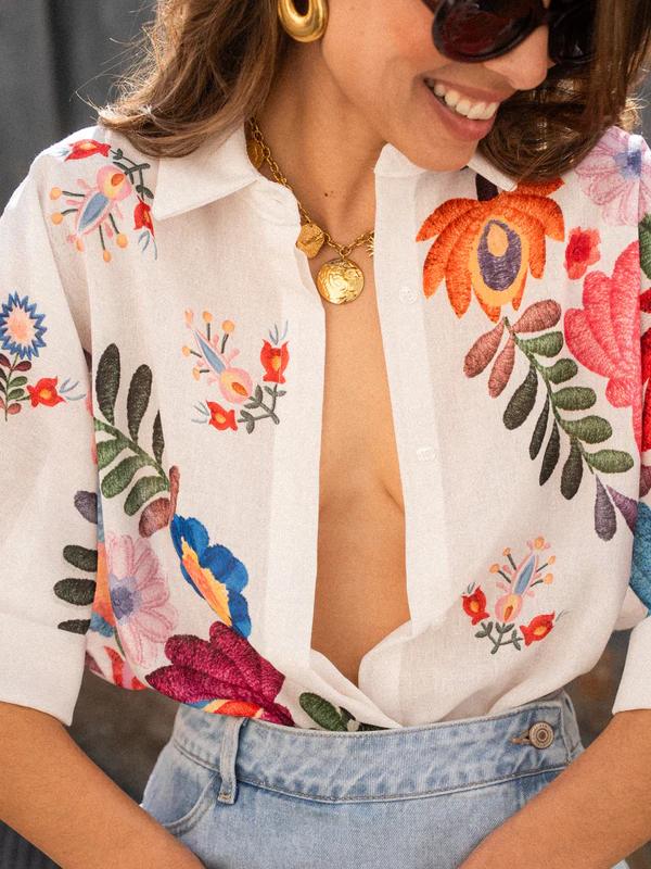 Vanessa – Camicia Donna in Stile Boho con Fantasia Floreale