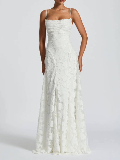 Mariel – Abito Lungo Donna in Jacquard Floreale Avorio