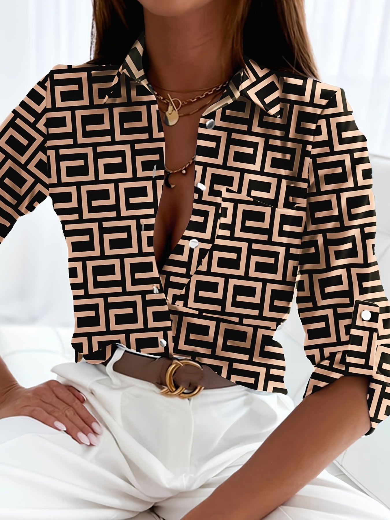 Celine | Blusa Stampata con Maniche Lunghe e Scollatura a V