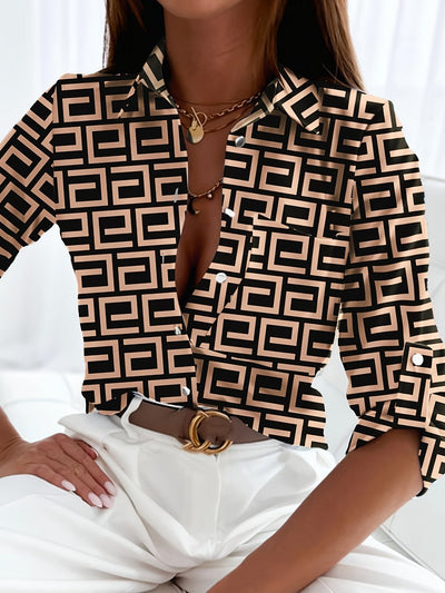 Celine | Blusa Stampata con Maniche Lunghe e Scollatura a V