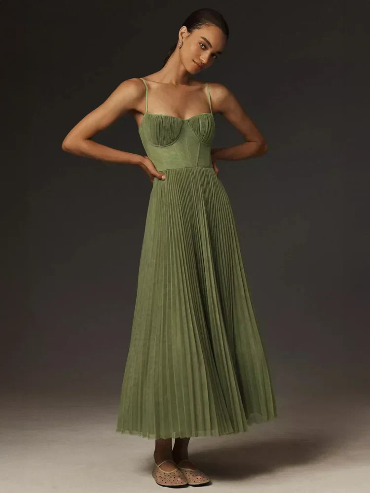 Abito Midi in Tulle Pieghettato Donna