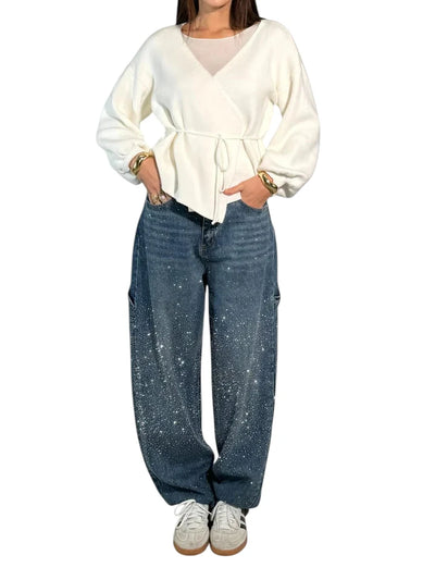 Jeans Balloon Larghe con Dettagli Brillanti Donna