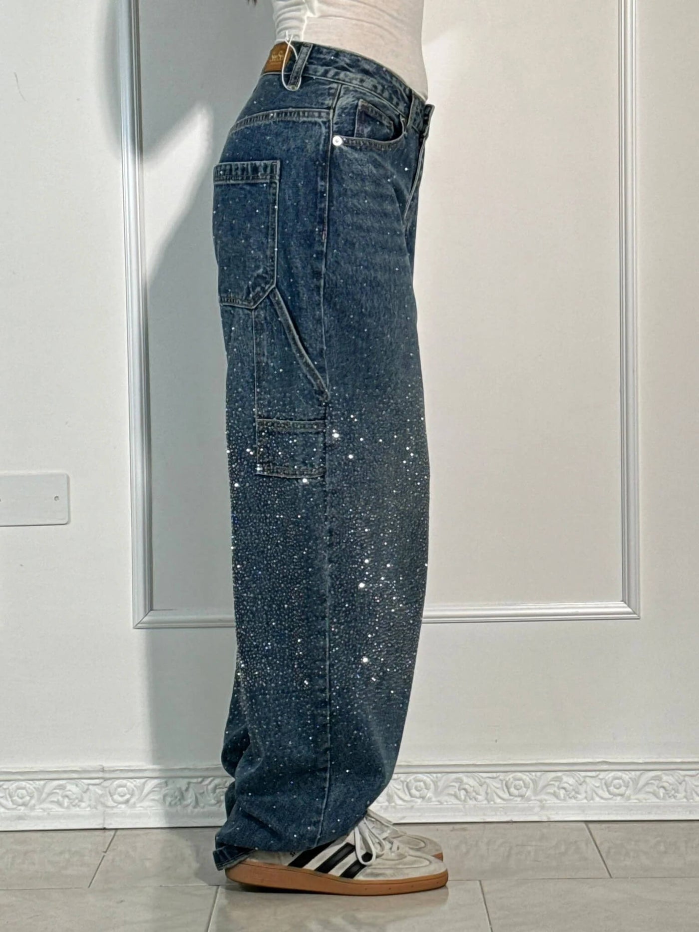 Jeans Balloon Larghe con Dettagli Brillanti Donna