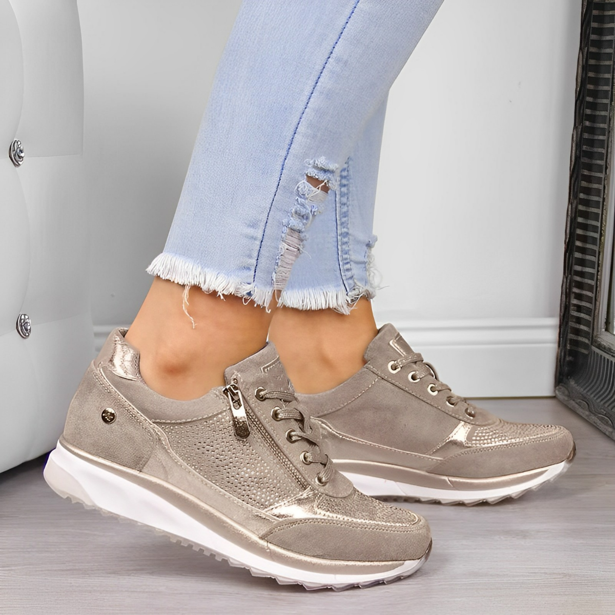 Sneakers con Zip e Suola Ammortizzata Donna