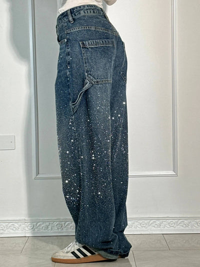 Jeans Balloon Larghe con Dettagli Brillanti Donna