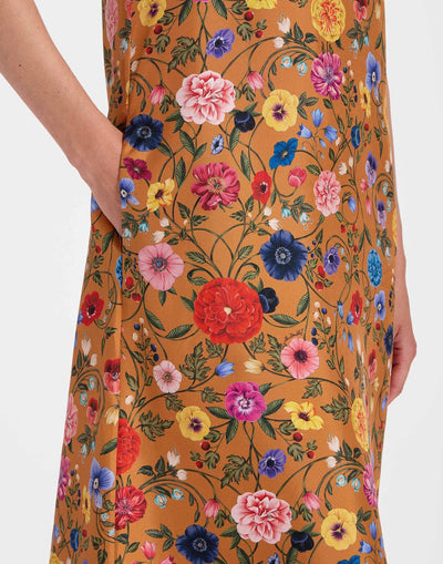 Gladys – Abito da Festa Donna con Finiture in Piume e Stampa Floreale