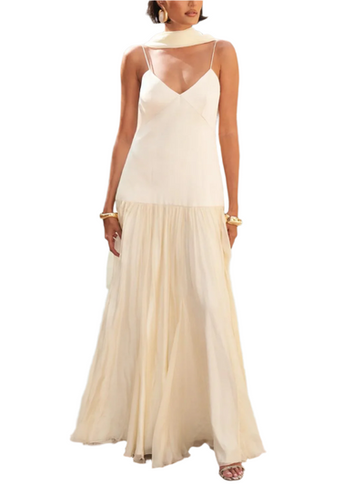 Gretchen – Abito Lungo da Donna in Chiffon e Raso Color Giallo Burro