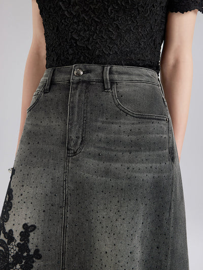Vanessa – Gonna Svasata in Denim con Ricami per Donna