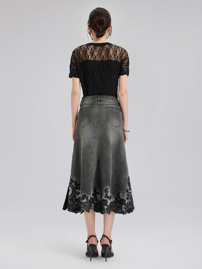 Vanessa – Gonna Svasata in Denim con Ricami per Donna