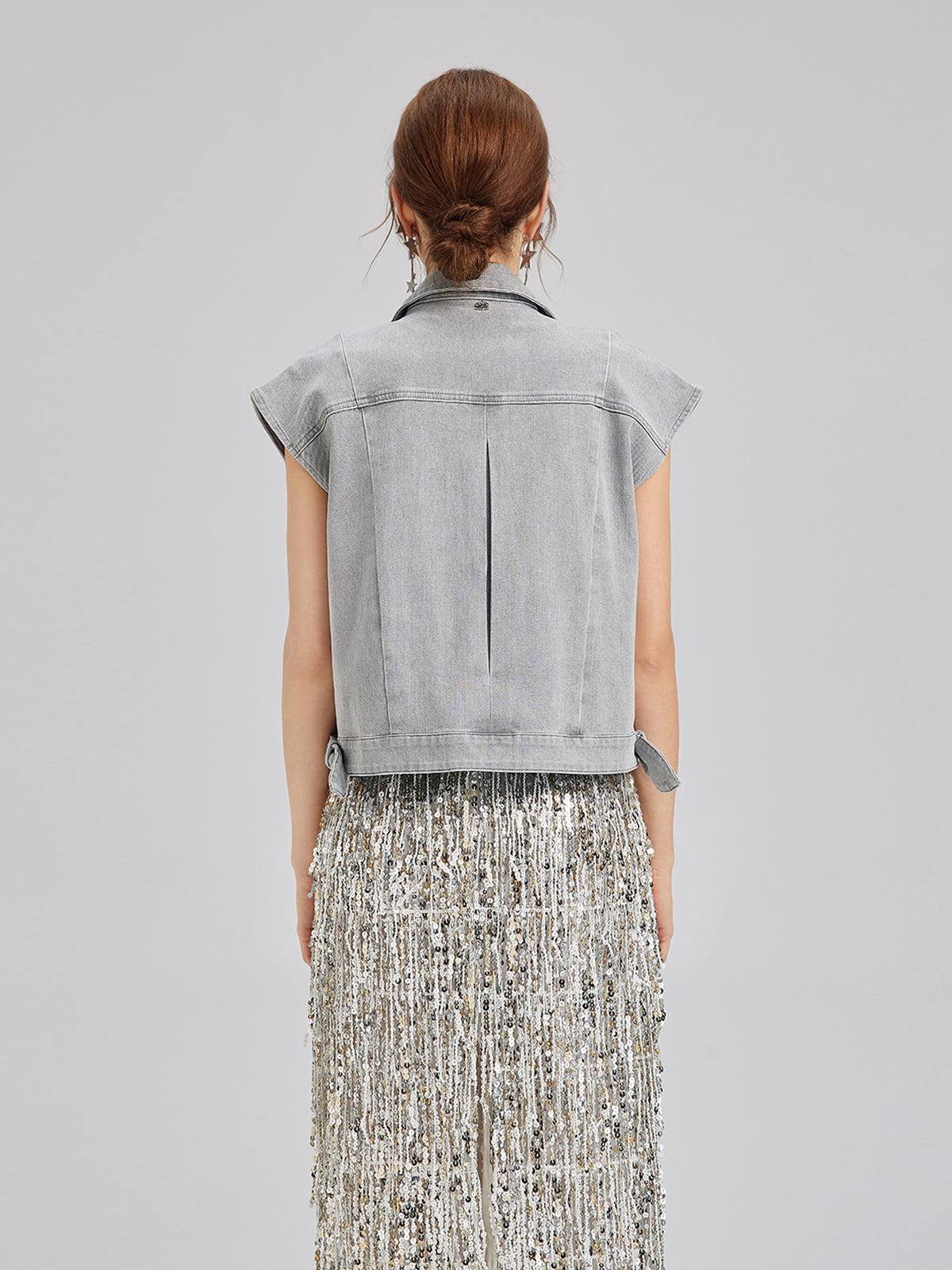 Manon – Gilet Corto da Donna in Denim Morbido con Perline
