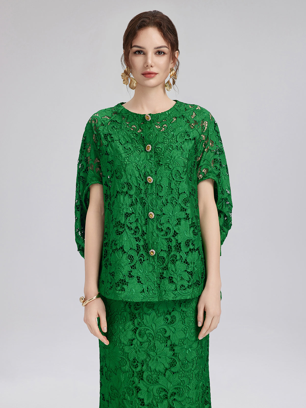Stephany – Blusa da Donna in Pizzo Smeraldo Elegante