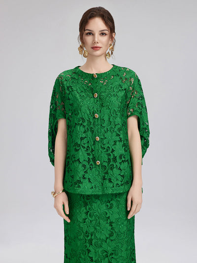Stephany – Blusa da Donna in Pizzo Smeraldo Elegante
