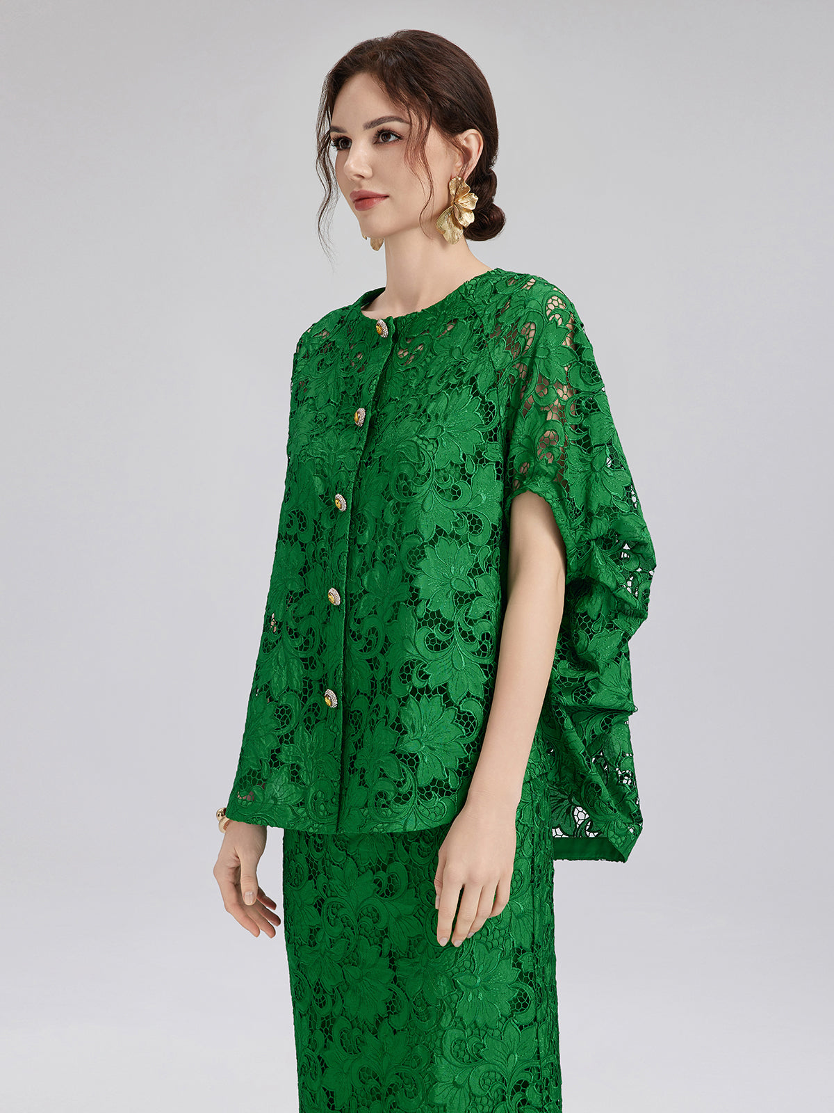 Stephany – Blusa da Donna in Pizzo Smeraldo Elegante