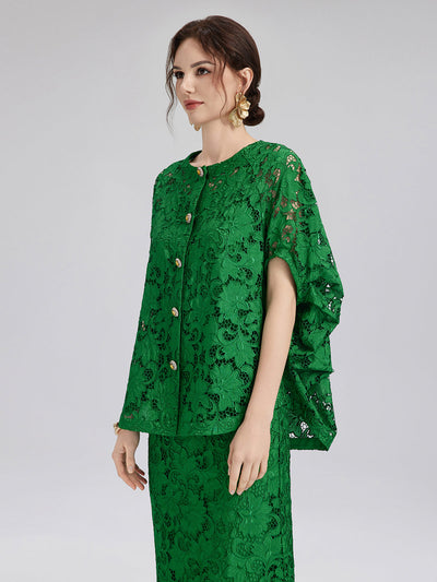 Stephany – Blusa da Donna in Pizzo Smeraldo Elegante